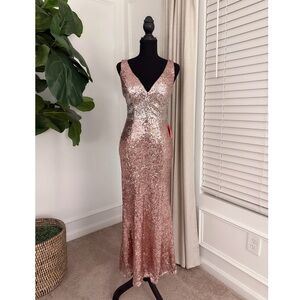 Crystal Doll Rose Gold Sequin Maxi Dress